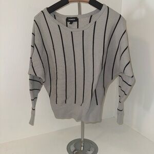 Express Gray and Black Crew Neck Sweater with Stripes